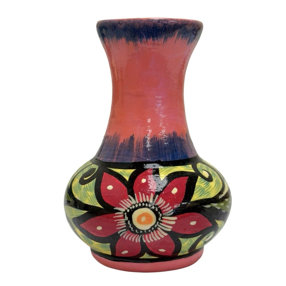 Vintage 2006 Handpainted Talavera Style Mexican Pottery Vase Signed Colorful